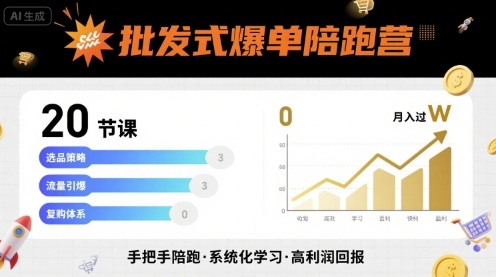 批发式爆单陪跑营,20节课带你实现批发式爆单,带你经松月入过W