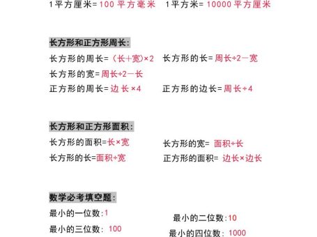 三年级数学上册必背公式