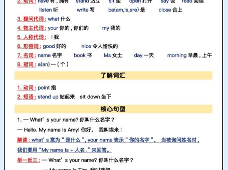 外研三上英语知识清单全