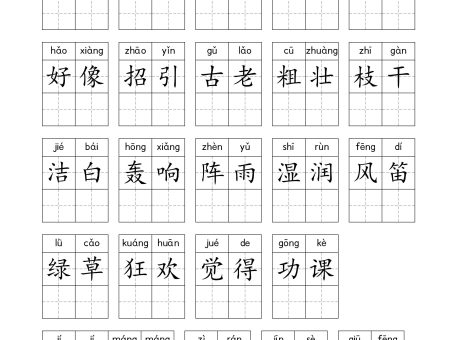 25年新版三上语文暑假练习词语表字帖