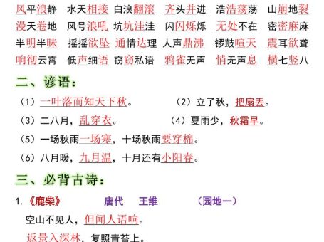 全册高频考点归类(节选)】四上语文