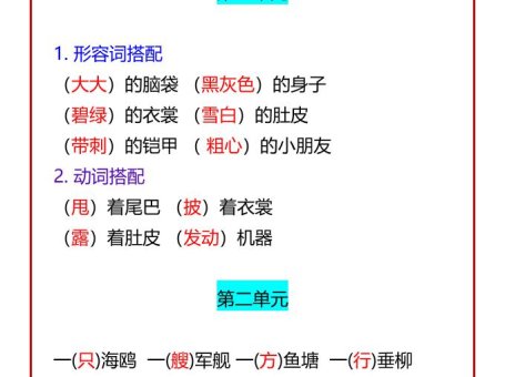 【2025秋新版】二年级语文上册必考知识点：1-8单元词语搭配汇总