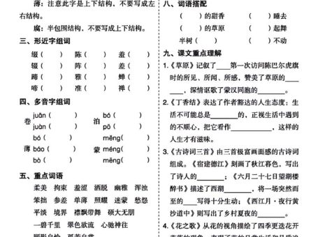 六年级上册语文1-8单元基础小练习