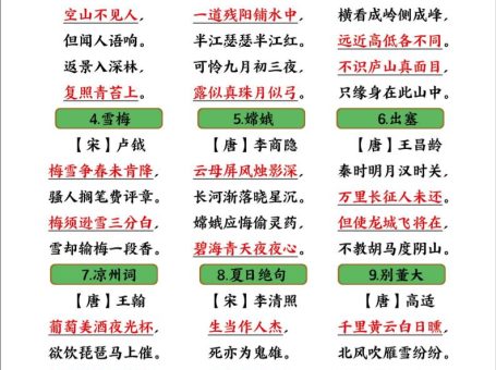 四年级语文上册暑假预习必背内容总结