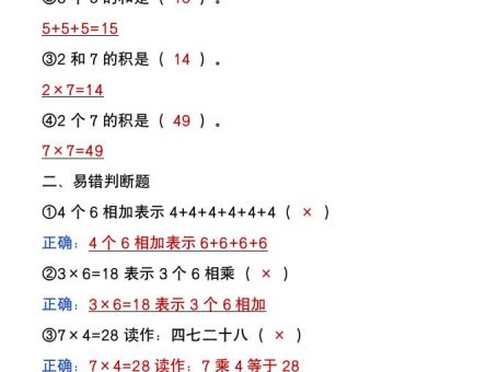 二年级上册数学暑假预习《表内乘法易错题》