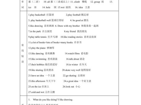 【单元热点难点】译林版(三起)英语五年级上册Unit4Hobbies教材划重点