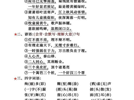 三年级上册语文词语句子必背汇总