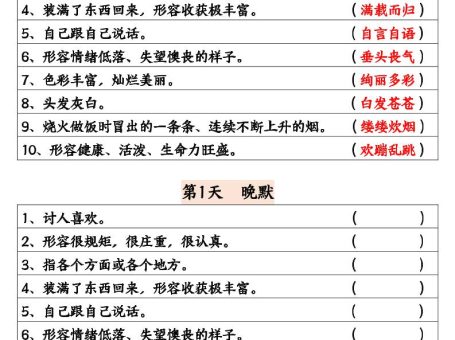 二升三暑假三上语文《根据意思写成语》晨读晚默14天