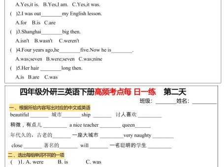 四年级下英语高频考点每日一练《外研版》