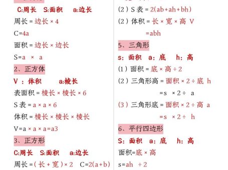 五上数学【全册重点公式】