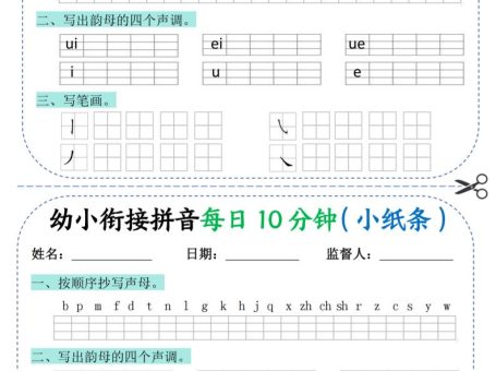 幼小衔接拼音每日一练10分钟20天(拼音声调笔画)10页