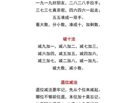 幼升小暑假衔接一年级数学必背口诀