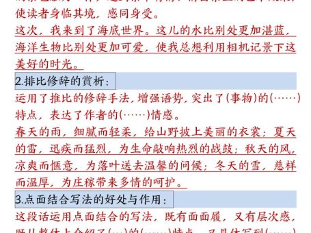 六年级语文上册词句段运用阅读知识点必背