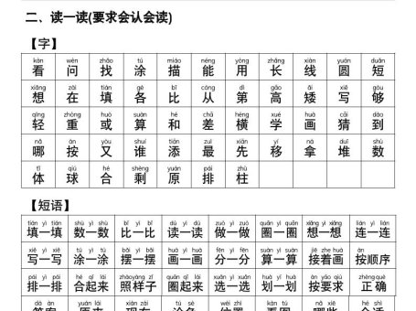 幼小衔接数学常用字词认读