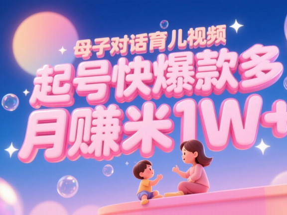 AI生成母子对话育儿类视频，起号快爆款多，小白宝妈轻松学，多渠道变现，月赚米1W+