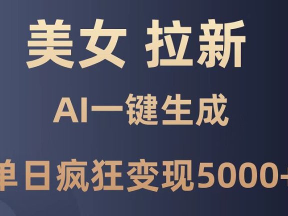 美女暴力拉新，通过AI一键生成，单日疯狂变现5000+，纯小白一学就会！