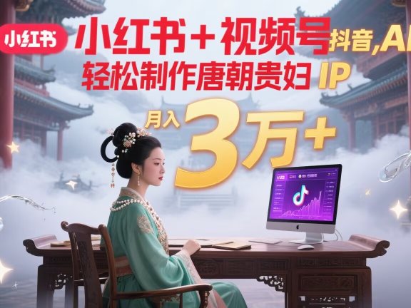 小红书+视频号+抖音，AI轻松制作唐朝贵妇IP，毒鸡汤、励志、减肥瘦身、养生赛道轻松切入，每天30分钟，轻松产出N条，月入3万+